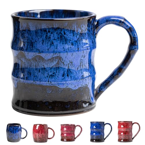 XIYUANJI Midnight Blue Ceramic Coffee Mug 15oz - Handcrafted Artisan Mug with Large Handle for Comfort, Unique Birthday Gift for Him-Her, Office Desk Essential, Safe for Dishwasher