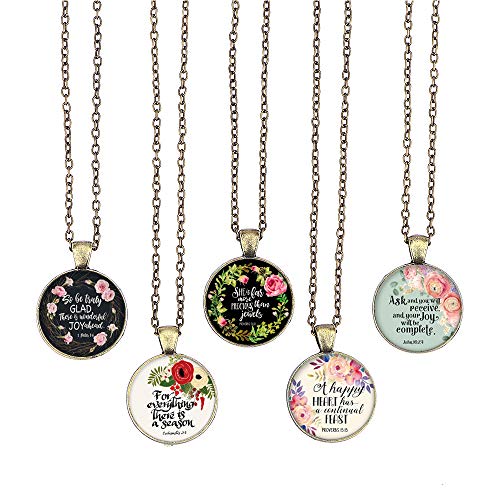 BUENAVO Bible Verse Pendant Necklace Christian Songs and Hymns Glass Cabochon Pendant Inspired
