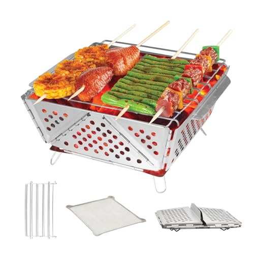 Iconique Portable Charcoal BBQ Portable Grill – Stainless Steel Charcoal Barbecue Grill for Camping, Hiking, Compact & Durable Table Top BBQ, Ideal for Adults, Families, Hikers