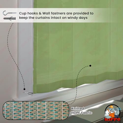 Image of HIPPO 180 GSM HDPE Outdoor Loop Curtain for Balcony & Patio Sun Blocking, UV Protection & Light-Filtering Curtains(Bamboo-Breeze- 4.5FTX7.5FT) Pack of 2