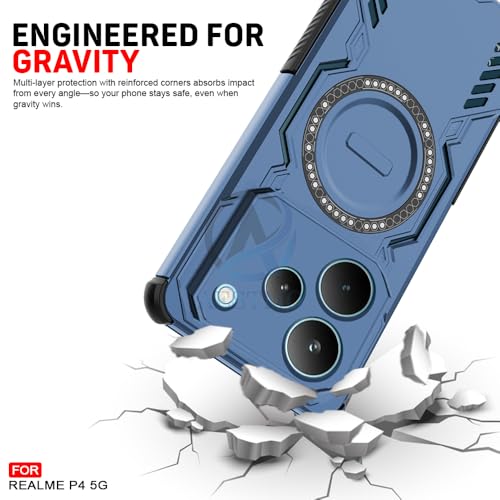 Image of AESTMO Back Case Cover for Realme P4 5G | Magnetic Case with Built-in Metal Ring | Compatible with MagSafe Accessories | Shockproof Hybrid (PC + TPU) (Blue)