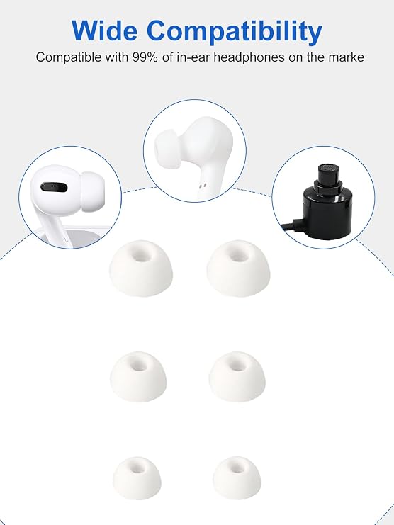 For Anker Soundcore Liberty 4 NC Earbuds - Silicone Replacement Ear Tips, 3 Sizes (S/M/L, 1 Pair Each) | Soft Comfort, Enhanced Noise Isolation | Compatible with More Models,White