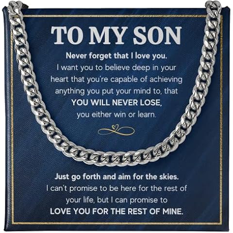 FG Family Gift Mall To My Son From Mom, Son Gifts From Mom and Dad, Mother and Son Necklace, Stainless Steel, Cubic Zirconia Cover
