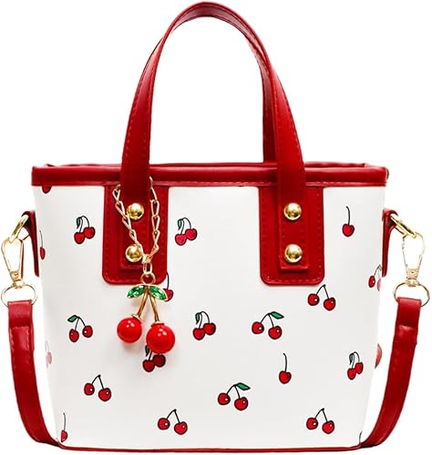Bolso tote de piel de cerezo Lindo bolso de hombro Y2K para mujer, bolso de diseñador rojo con asa superior, bolso de mano con estampado de frutas