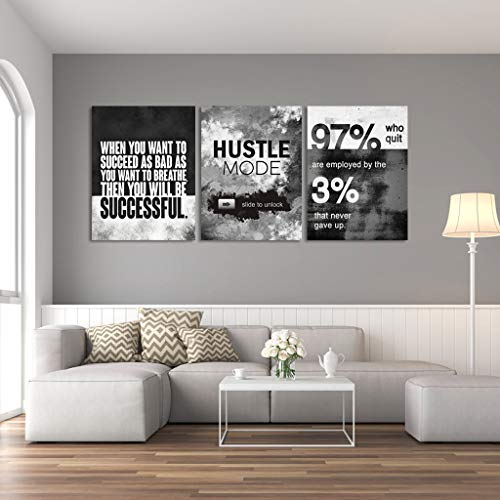Wall Art Motivational Posters Inspirational Wall Decor Motivational Canvas Wall Art Success Hustle Poster Entrepreneur Quote 3 Pieces Painting Prints Artwork For Home Decor Wooden Framed(36”Wx16”H) #TOP1