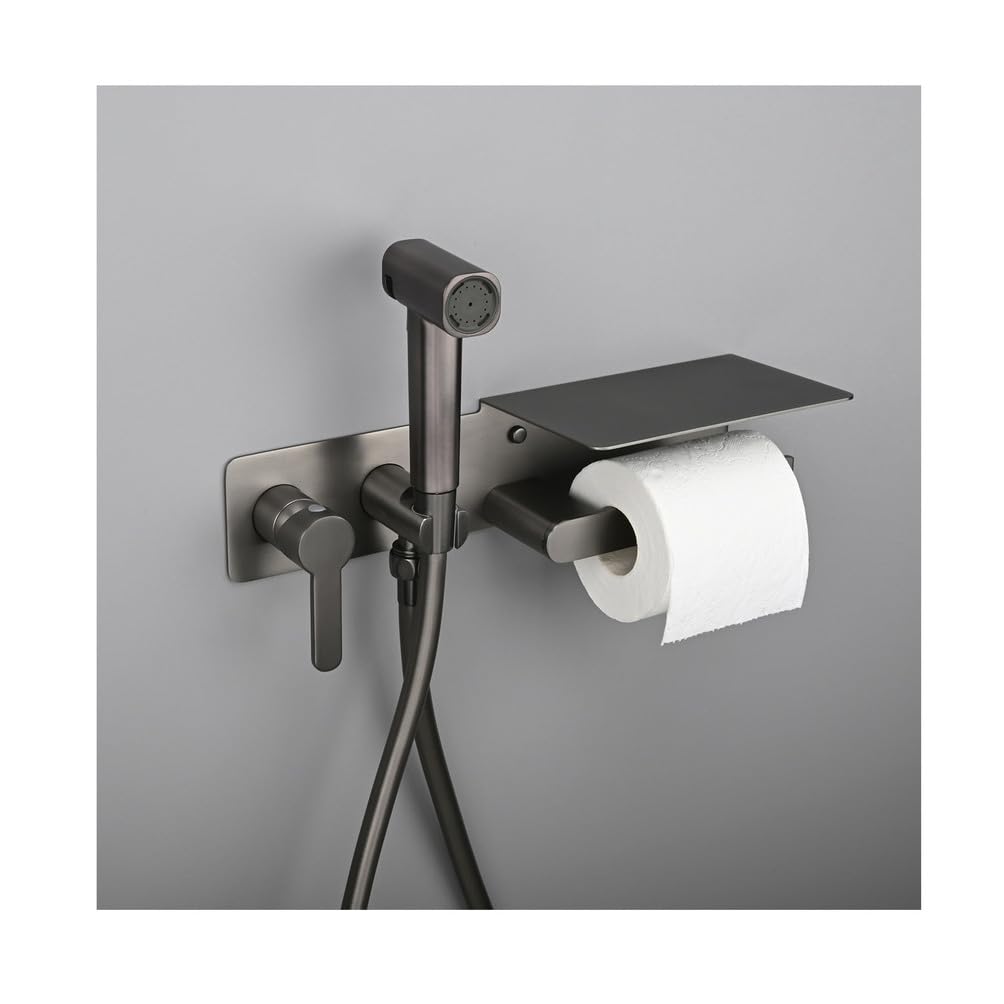 WC bidet con tubo flessibile da 1,2 m per animali domestici, doccia e porta carta igienica, grigio, soluzione per la pulizia e l'igiene degli animali domestici