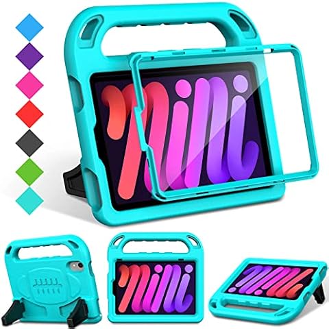 SUPNICE Kids Case for iPad Mini 6 (8.3 inch 2021 Release), iPad Mini 6th Generation Case with Built-in Screen Protector, Shockproof Lightweight Handle Stand Kids Case for iPad Mini 6 8.3”, Turquoise Cover