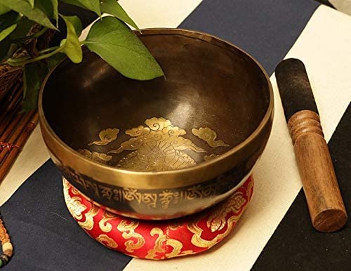 Set di campane tibetane con motivo Mantra Buddha, campane tibetane per meditazione buddista in Nepal con percussore a doppia estremità e cuscino in seta per yoga, rilassamento, guarigione dei chakra,