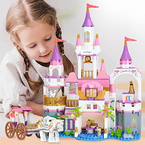 Girls Castle Building Blocks Pink Palace Building Kit Princess Construction Toys with 3 Mini-dolls Friends Sets Girls Gifts STEM Playset for Kids Age 6-12 516 Pieces