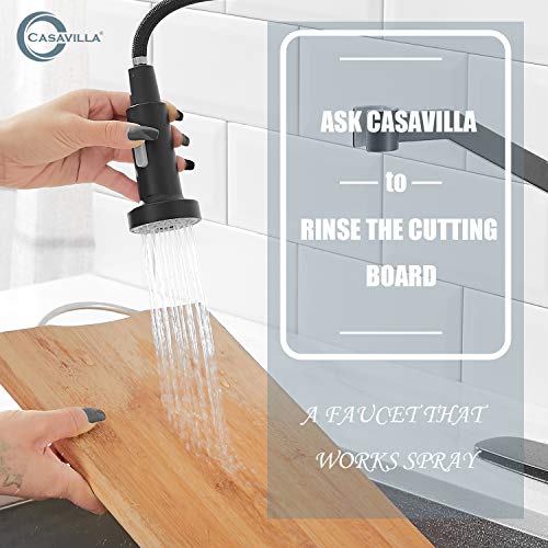 Casavilla Black Kitchen Faucet,Kitchen Sink Faucets with Pull Down Sprayer,Brass Single Handle Faucets for Kitchen Sinks with Deck Plate KF-B-2001-CA by Casavilla - Image 3