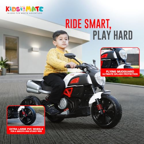 Kidsmate Blaze Rider Electric Bike for Kids for Age 3-7Y | 6V Dual Battery with USB/MP3 Player, LED Lights, Front & Rear Suspension | Easy-to-Carry Handle & Button Start | Max Load 50 kg - Black/Red - Image 7