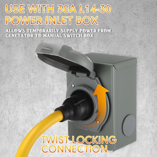 Tellegloww NEMA 14-50P to L14-30R Generator Adapter Cord, 50amp Male to 30amp Locking Female Generator Transfer Switch to House Inlet Box Adapter, STW 10 AWG/4C, ETL Listed by Tellegloww - Image 4