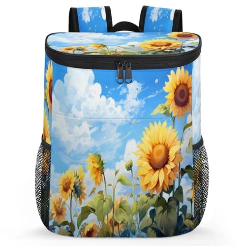 CNNINGYI Camping Cooler Backpack 30 Cans, Soft Sunflower Summer Backpack Coolers Insulated Leak Proof Travel Cooler Bag, Waterproof Lunch Picnic Work Bag, Spring