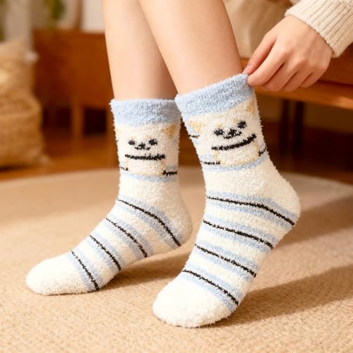 Image of Foaincore 5 Pairs Fuzzy Socks for Women Cozy Cute Winter Warm Fluffy Socks for Birthday Themed Party Gift