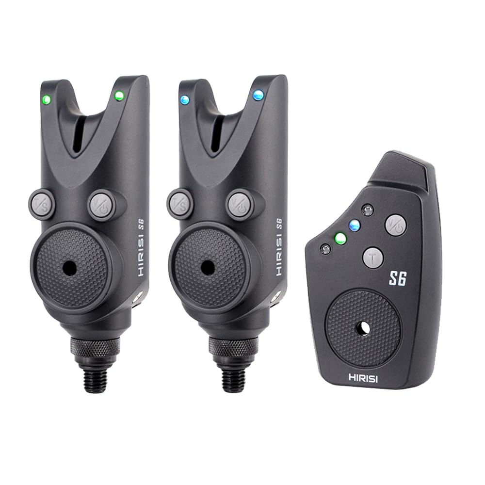 Hirisi Tackle Wasserdichter kabelloser Karpfenbiss-Alarm mit LED-Leuchten, Einstellbarer Lautstärke Tonregelung und Empfindlichkeit bissanzeiger Angeln mit Funk