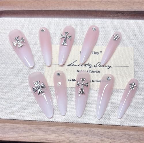 ネイルチップ ハンドメイド 10枚入り | 手作り 付け爪 光沢 ジェル風 韓国風 シンプル おしゃれ 再利用可能 | 結婚式 成人式 入学式 卒業式 花嫁ネイル パーティー 普段使い 春夏秋冬デザイン | 両面テープ付き (W01, L)