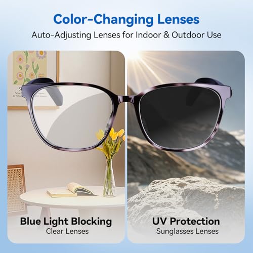 Image of AI Smart Glasses for Men & Women - Powered by ChatGPT, Real-Time Translation, Bluetooth Glasses with Photochromic Lens, Music & Hands-Free Calling, UV & Blue Light Protection, Thin Temples