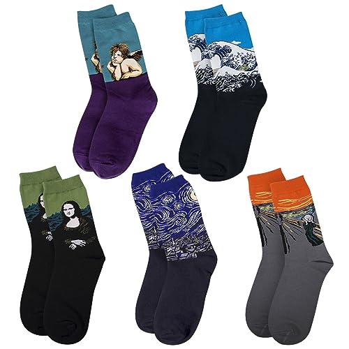 Chalier 5 Pairs Womens Fun Famous Painting Patterned Art Socks Cotton, Printed Cool Novelty Funny Socks for Women