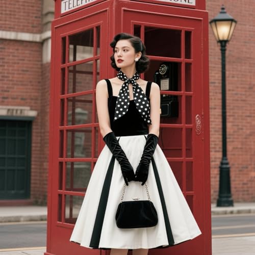 Polka Dot Scarf 1950s Chiffon Scarf Retro Hair Tie Sheer Square Neckerchief for Women4