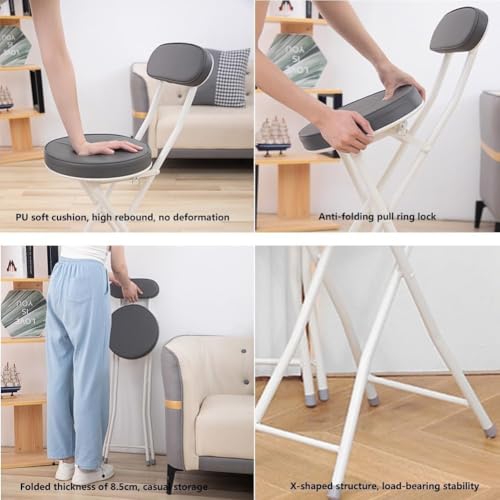 Tabouret de bar pliant portable noir avec dossier de cuisine - 4