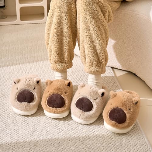 Animal Slippers for Women, Cute Adult House Slipper with Dog Shark Sheep Capybara, Fluffy Winter Cartoon Home Shoes with Memory Foam, Fuzzy Plush Bedroom Slides, Warm Soft PVC Sole4