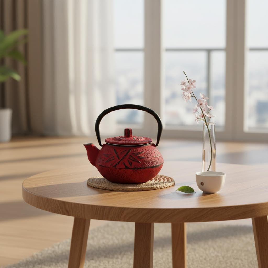 Tetera 0,3L de Hierro Colado Roja con Diseño Oriental