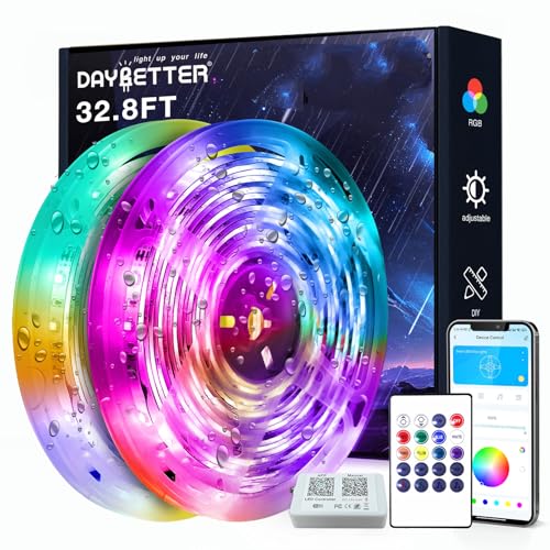Image of DAYBETTER Outdoor Led Strip Lights Waterproof, Smart LED Lights Work with Alexa and Google Assistant, WiFi App Control DIY Multiple Color Changing Lights Music Sync, LED Lights for Bedroom 32.8 ft