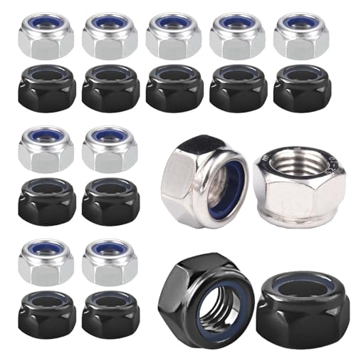 JRYGAC 100 Pezzi Dadi Autobloccanti M8, Acciaio Inox, Esagonali, Nero, Argento