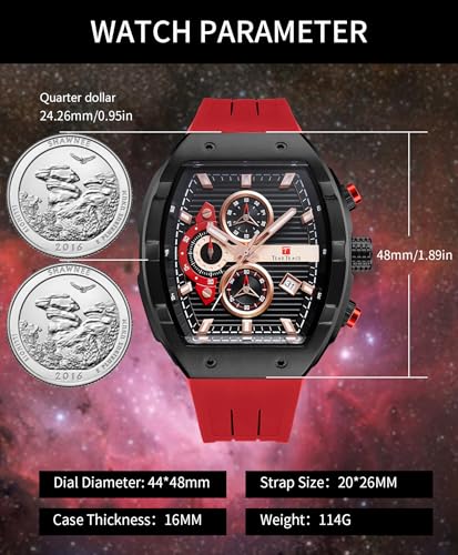 TEARTRACE Watches for Men Original Analog Quartz Waterproof Sport Mens Watches Tonneau Chronograph Luminous Fashion Unique Casual Watch with Silicone Strap — view 4