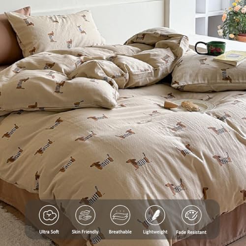 Image of Duvet Cover Set King Size Brown Dachshund Bedding Set for Girls Boys,Dog Puppy Duvet Cover Kids with Zipper Closure and 2 Pillowcases