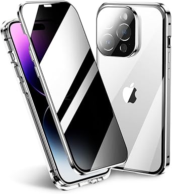Anti-Peeping Case Compatible with iPhone 16 Plus - 360 Full Body Privacy Screen Protector, Camera Protector, Clear Double Sided Glass, Magnetic Bumper Case, Silver
