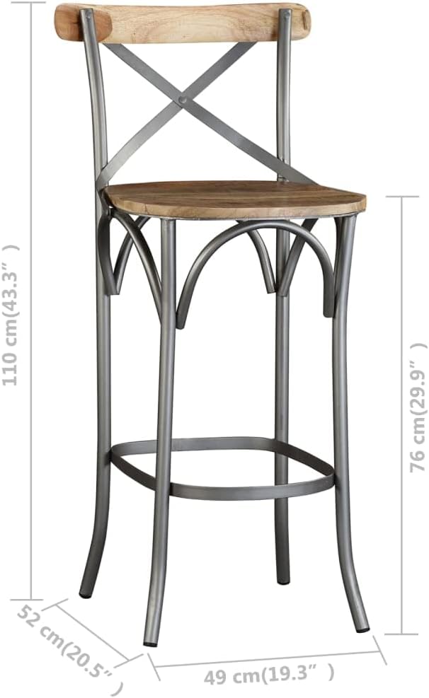 vidaXL Bar Chair, Bar Seat, Counter Height Stool, Island Stool for Pub Dining Room Kitchen Counter Island, Farmhouse Scandinavian, Solid Mango Wood