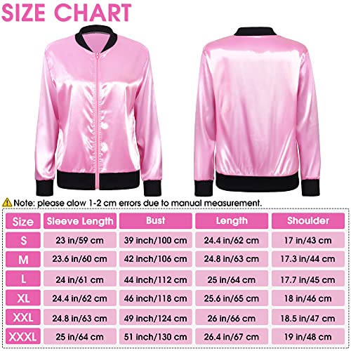 Somsoc 5 Pieces 1950S Women Pink Satin Jacket With Polka Dot Scarf Headband Earrings Eye Glasses Halloween Party Costume Set #TOP1