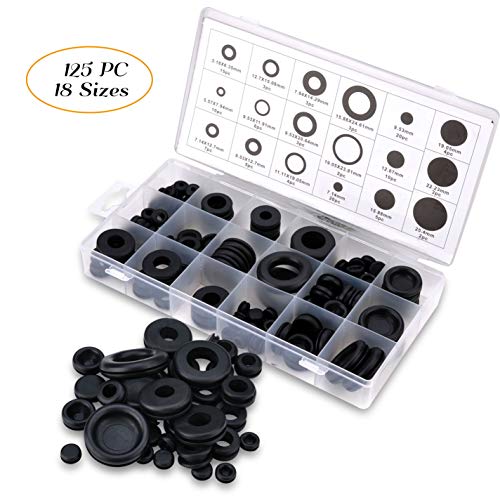 125PC Rubber Grommet Set 18 Sizes, Ring Gasket Rubber, Great Selection for a