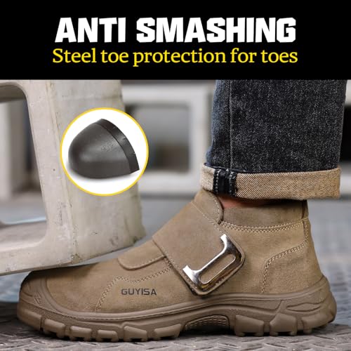 Image of GLANOUDUN Steel Toe Boots for Men, Welding Work Boots with Puncture-Resistant Midsole, High Top Hook and Loop Safety Footwear for Welding Workshop Construction Warehouse Factory