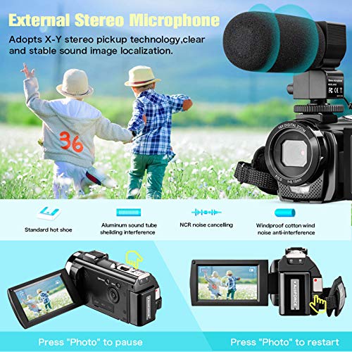 New Upgrated Video Camera Camcorder for YouTube, FHD 1080P 30FPS 24MP Vlogging Cameras Digital Camera with Microphone Webcam Recorder with Remote Control, Lens Hood, 3.0 Inch 270° Rotation Screen