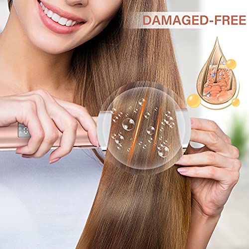 Hair Straightener, 1 Inch Ceramic Coated Flat Iron For Hair, Professional 2 In 1 Straightener And Curler With Adjustable Temp(250 ℉-450℉), Fast Heat Up Dual Voltage Flat Iron (Rose Gold) #TOP4