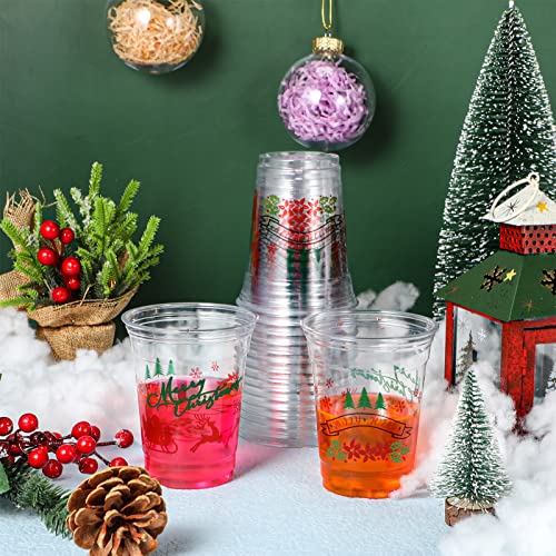 50 Pcs Christmas Party Cups 12 Oz Disposable Xmas Plastic Cups Clear Christmas Coffee Cups Christmas Party Supplies For Merry Christmas Beer Ice Cream Party Decorations (Elk) #TOP1