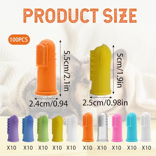 100 Pcs Dog Toothbrush Soft Finger Brushes Pet Finger Toothbrush Easy Teeth Cleaning Dog Tooth Brush Oral Care Pet Dental Brush Cleaning for Small Cats and Puppy Dental Care (2 styles, Multicolor)