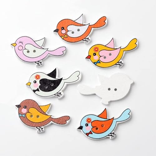SiAura Material - Lot de 10 boutons en bois d'oiseau 24 x 40 mm, aléatoires, multicolores, 2 trous I Pour couture, bricolage et décoration Cover