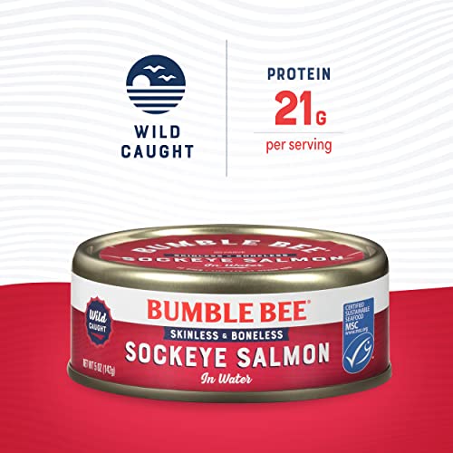 Image of Bumble Bee Skinless & Boneless Salmon in Water, 5 oz Can (Pack of 12) - Wild Caught Sockeye Salmon - 21g Protein per Serving - Gluten Free, Kosher