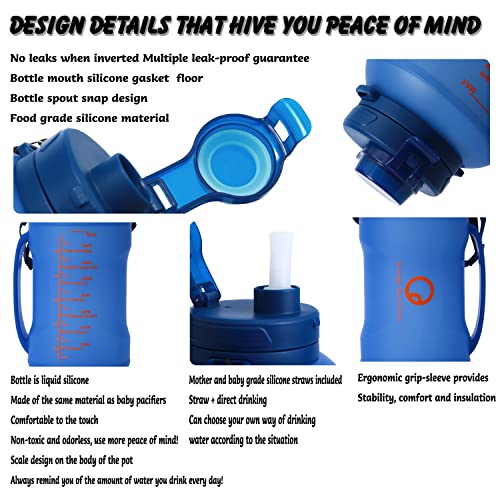 ‎Orange Revolutio 64 Oz Collapsible Water Bottles With Straw, Half Gallon Water Bottle With Motivational Time Marker, Large Reusable Silicone Water Jug With Handle For Gym Sports Outdoor Travel Blue #TOP2