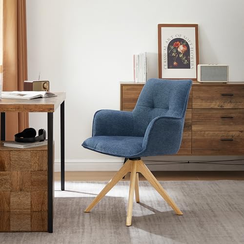 Sillón giratorio tapizado azul moderno sin ruedas miniatura 6