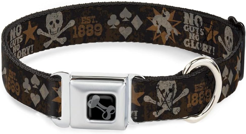 Collare con fibbia per animali domestici, collare per cani marrone con fibbia per cintura di sicurezza, Western Nogats Snow Glory Skull e Crossbone grigio, larghezza 38-61 cm, 2,5 cm
