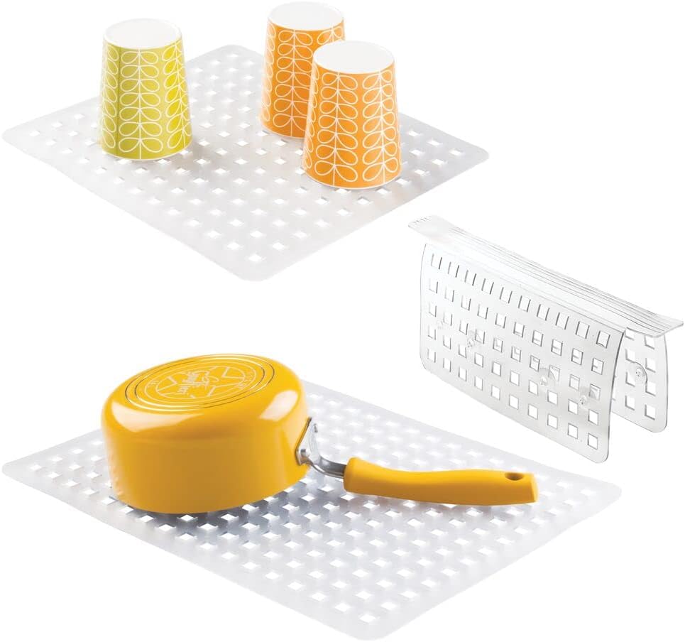 mDesign Kitchen Sink Protector Mat Pad Set, Quick Draining Use in