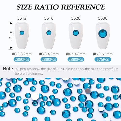 Image of Malachite Blue Flatback Rhinestones, Glass Rhinestones for Nail Art and Craft, Glue Fix, Loose Crystal Gemstones(Malachite Blue, SS12, 2880pcs, 2.9-3.0mm)