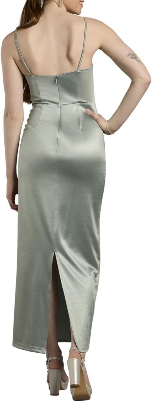 David's Bridal Square Neck Sculpting Satin Midi Dress - Image 3