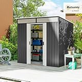 Outsunny 6.5 x 4FT Galvanised Metal Garden Shed with Double Sliding Doors and 2 Vents, Lockable Tool Storage House with Foundation Kit, Grey - Image 2