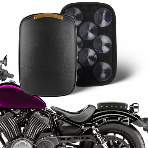 Image of DREAMIZER Universal Black Motorcycle Solo Passenger Seat Rear Cushion 8 Suction Cups Compatible with Harley Sportster XL 883 1200 Forty Eight Dyna Chopper Bobber Custom (Black-Vintage)