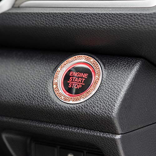 Image of ToBeQueen Push Start Button Bling Ring Emblem Sticker - 2pcs Girly Car Decor, Champagne